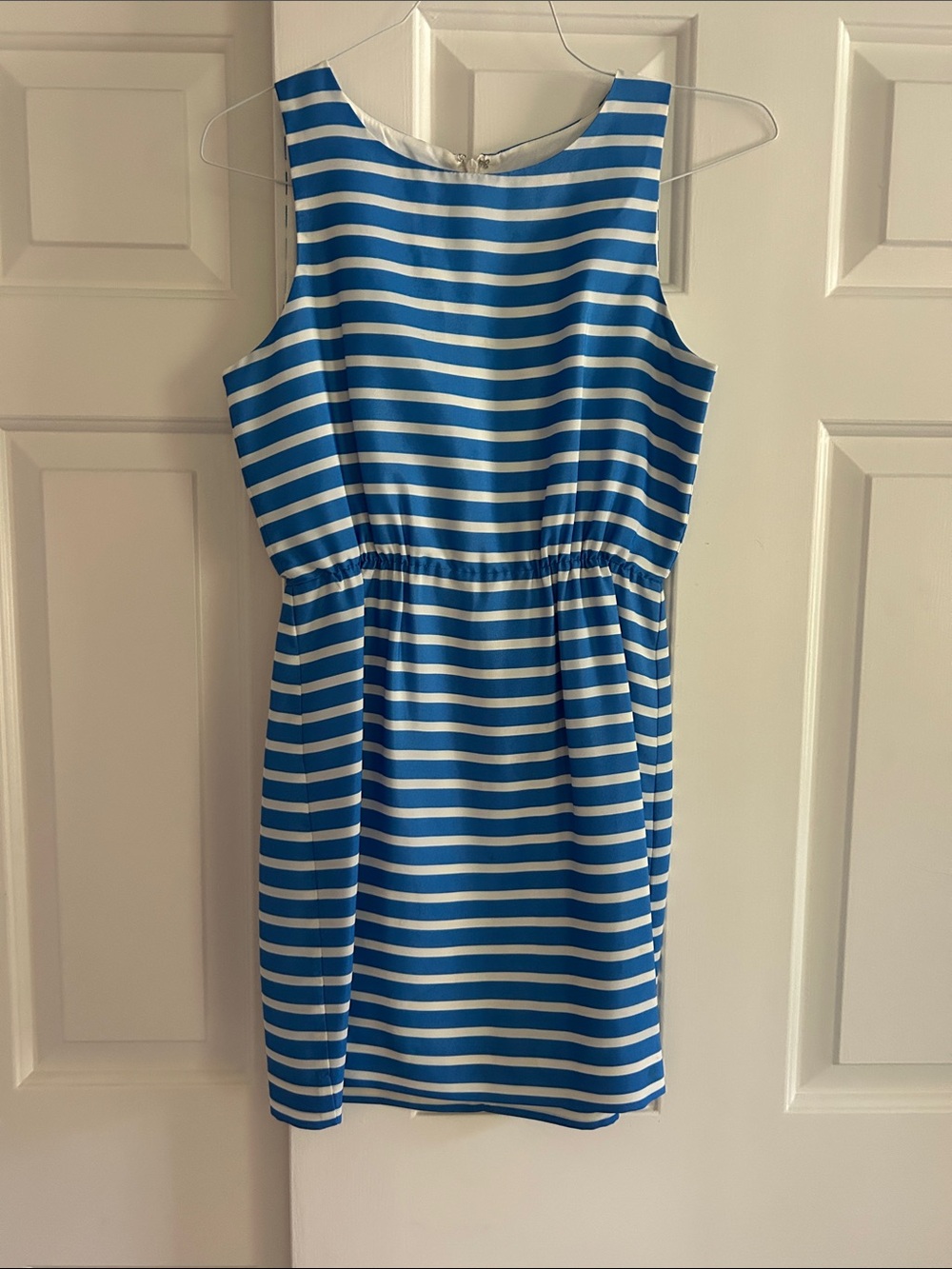 J.Crew Blue and White Striped Sleeveless Sheath Dress